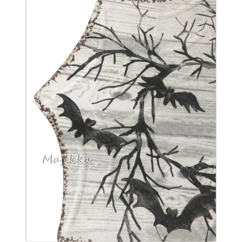 Halloween Spooky Bats Melamine App Snack Plates Set of 4 Spider Web Shape 9 inch
